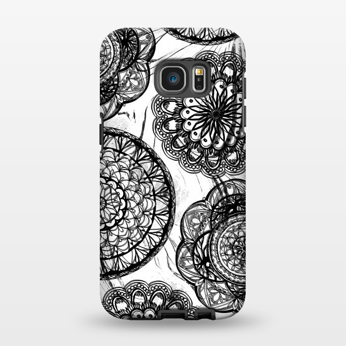Galaxy S7 EDGE StrongFit Black line art lace mandalas on white marble by Oana 