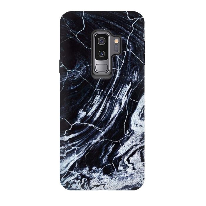 Galaxy S9 plus StrongFit Dark navy cracked marble painting by Oana 