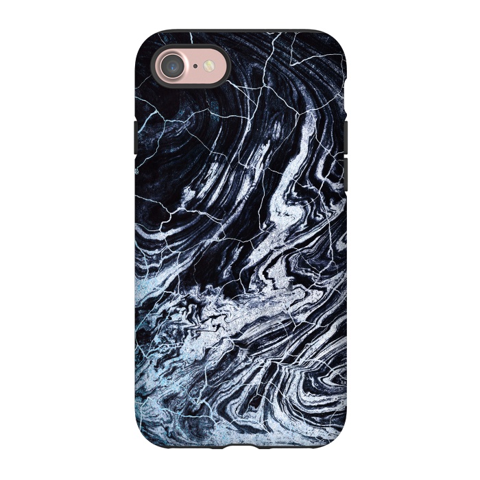 iPhone 7 StrongFit Dark navy textured marble painting by Oana 