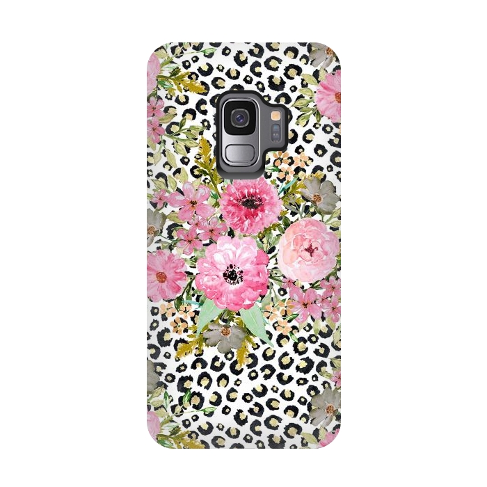 Galaxy S9 StrongFit Elegant leopard print and floral design  by InovArts