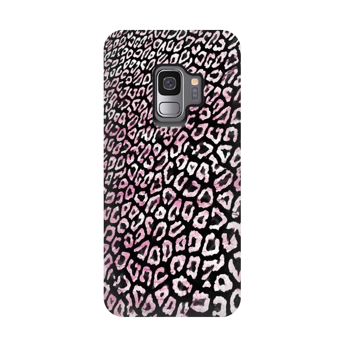 Galaxy S9 StrongFit Pastel pink leopard print on black  by Oana 