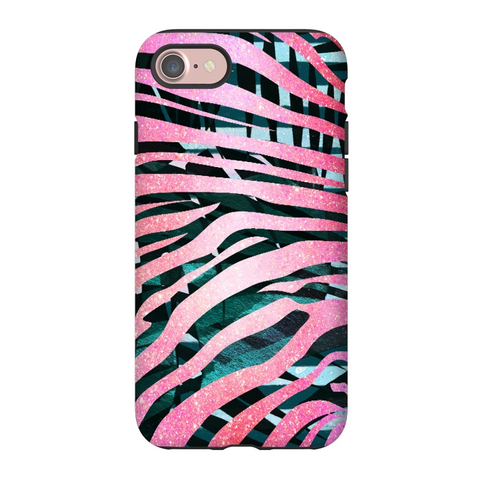 iPhone 7 StrongFit Pink zebra stripes on tropical foliage by Oana 