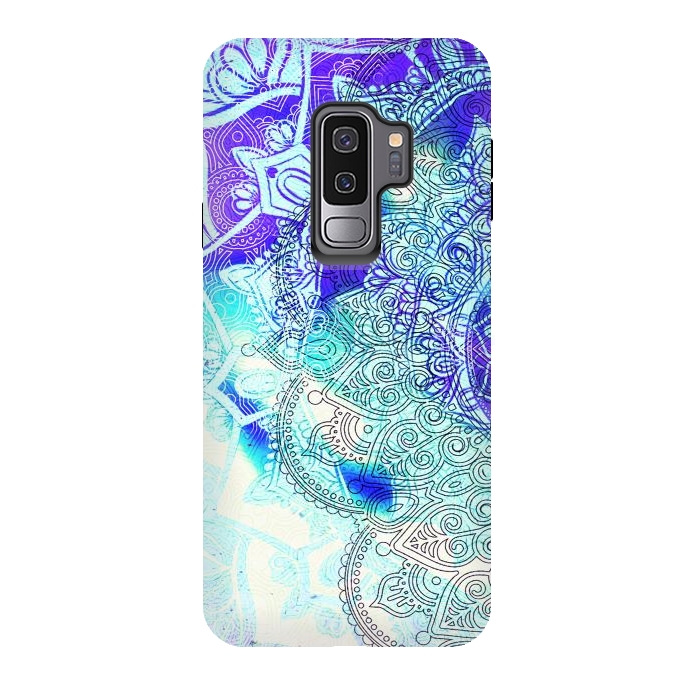 Galaxy S9 plus StrongFit Blue painted bohemian mandala by Oana 