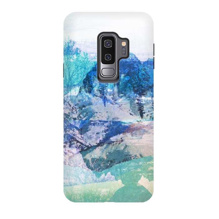 Galaxy S9 plus StrongFit Blue turquoise painted mountain landscape by Oana 