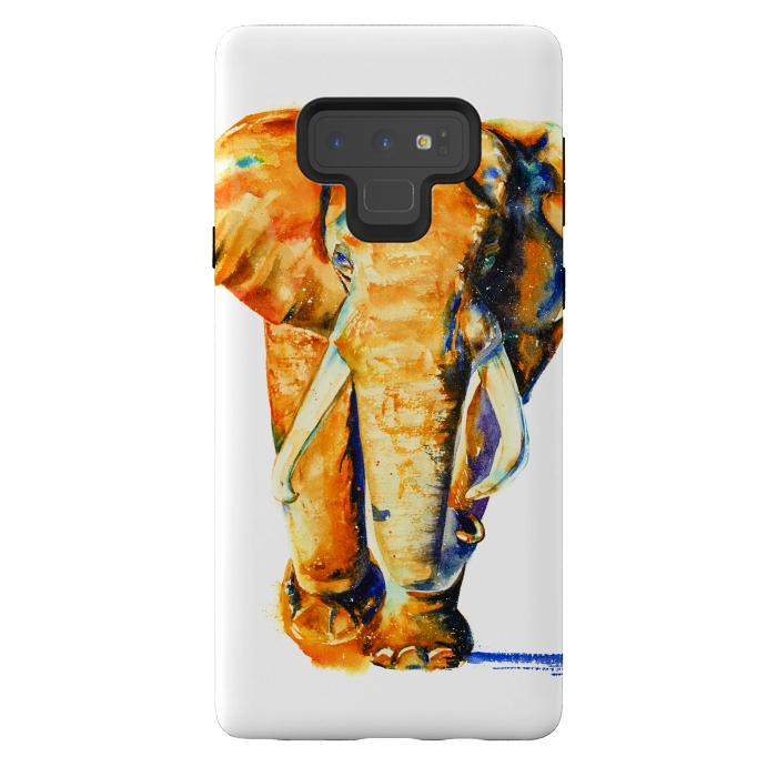 Galaxy Note 9 StrongFit Elephant. Watercolor design. by Elena Terzi