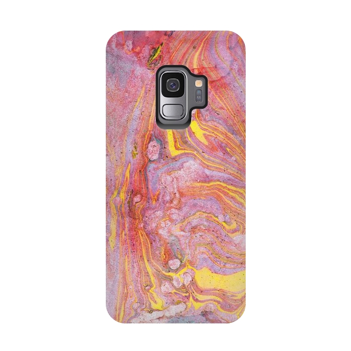 Galaxy S9 StrongFit Pink yellow painted mable  by Oana 