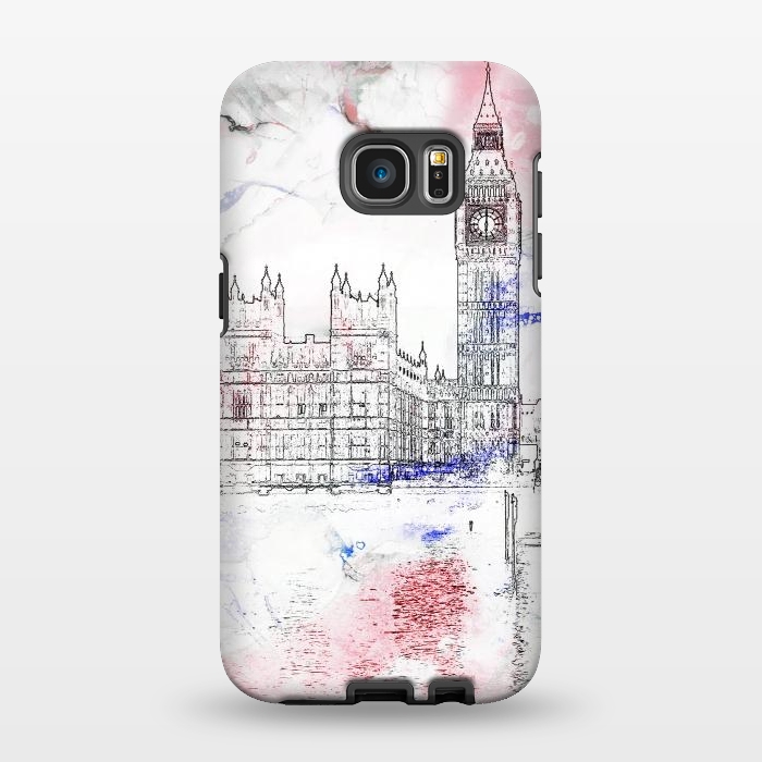 Galaxy S7 EDGE StrongFit Big Ben London white pink sketch by Oana 