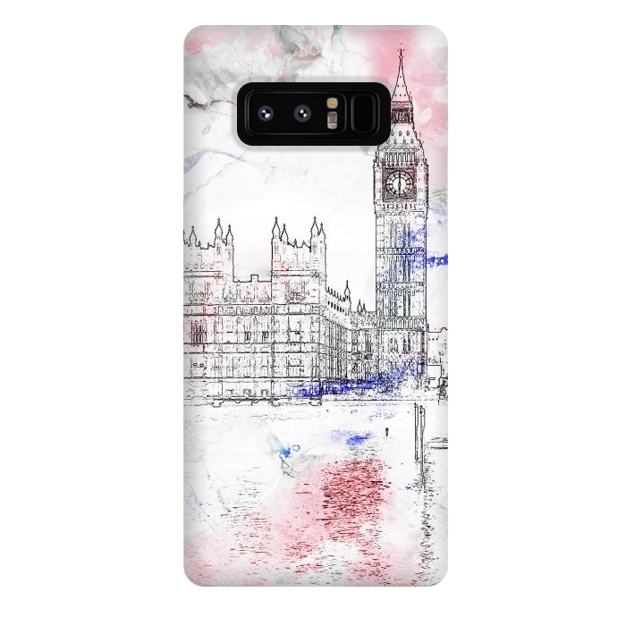 Galaxy Note 8 StrongFit Big Ben London white pink sketch by Oana 
