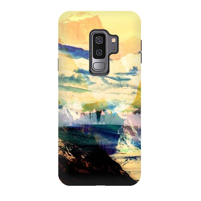 Galaxy S9 plus StrongFit Painted minimal mountain landscape in yellow by Oana 