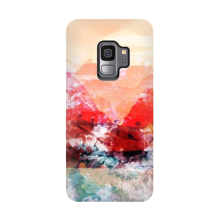 Galaxy S9 StrongFit Peach read painted mountain landscape by Oana 