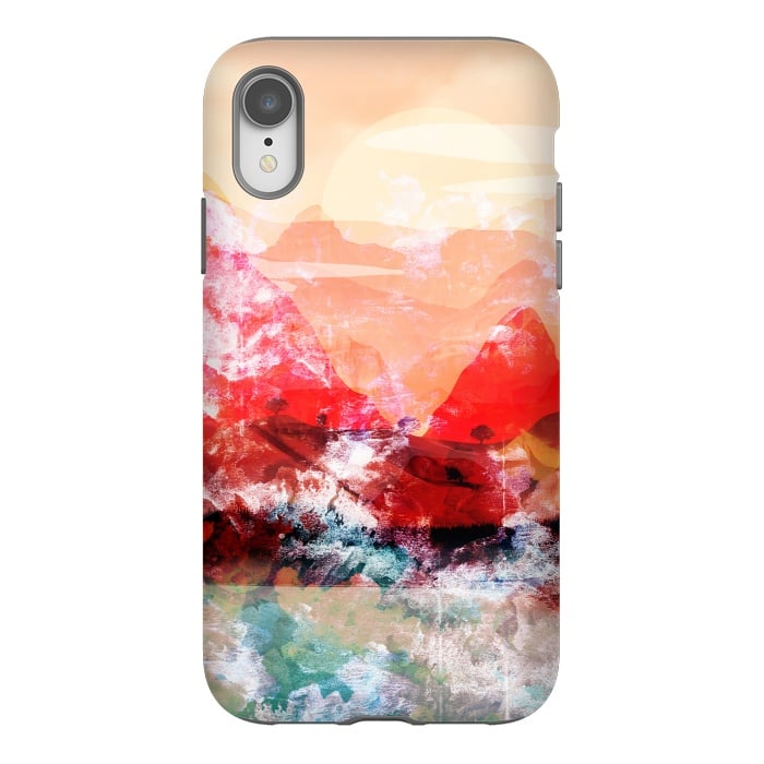 iPhone Xr StrongFit Peach read painted mountain landscape by Oana 
