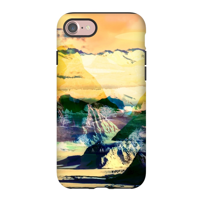 iPhone 7 StrongFit Yellow minimal stylised mountain landscape by Oana 