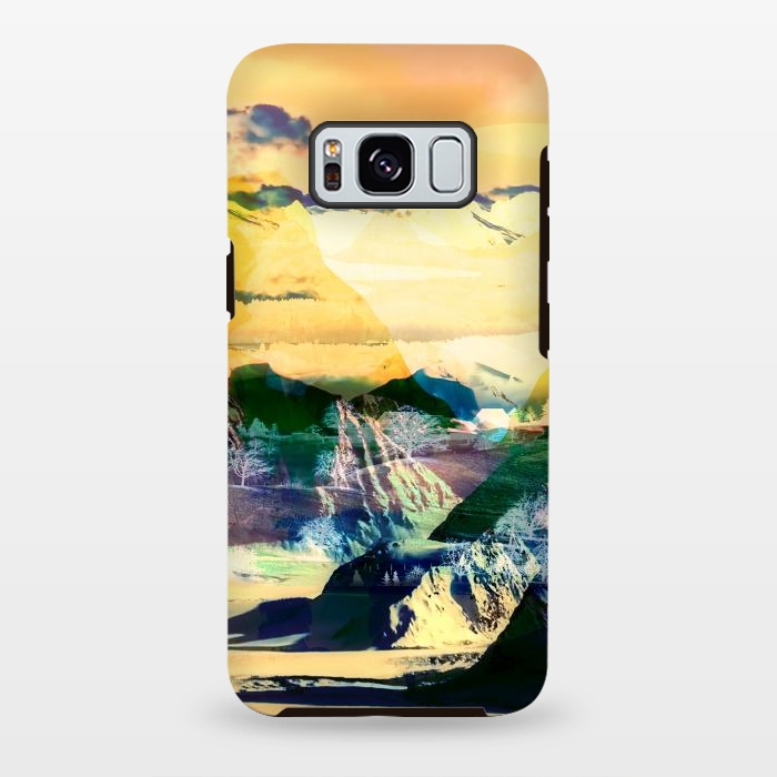 Galaxy S8 plus StrongFit Yellow minimal stylised mountain landscape by Oana 