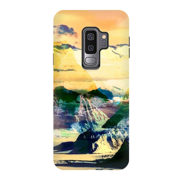 Galaxy S9 plus StrongFit Yellow minimal stylised mountain landscape by Oana 