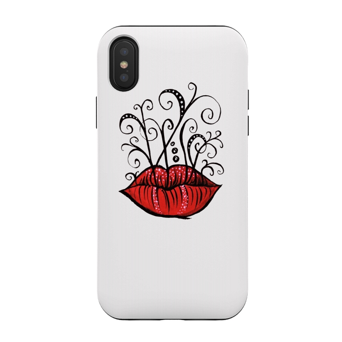 iPhone Xs / X StrongFit Weird Lips Ink Drawing Tattoo Style by Boriana Giormova