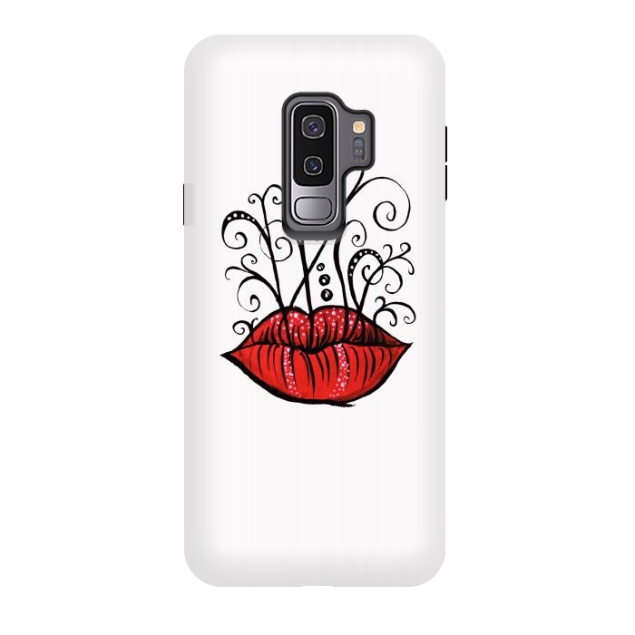 Galaxy S9 plus StrongFit Weird Lips Ink Drawing Tattoo Style by Boriana Giormova