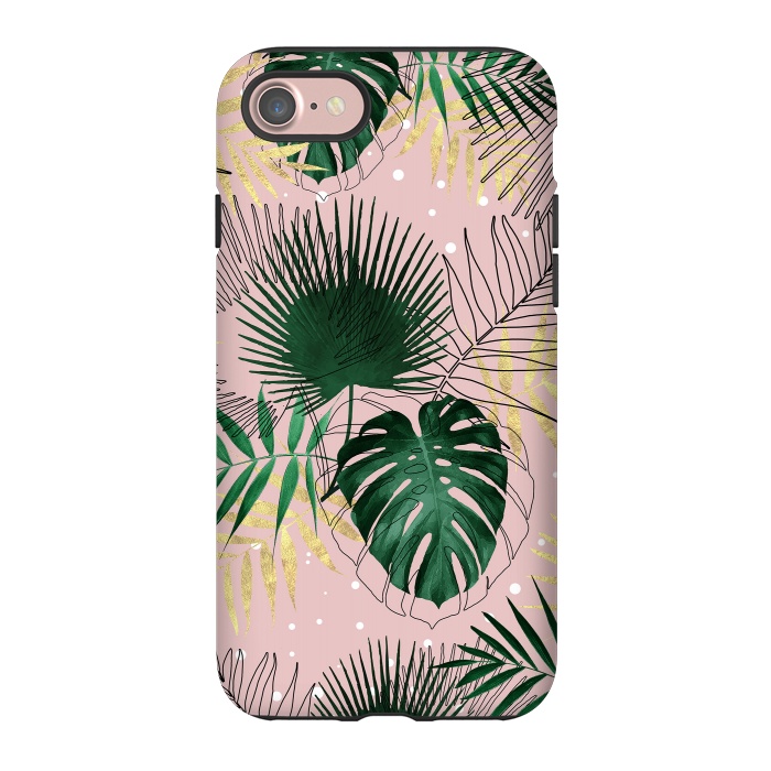 iPhone 7 StrongFit Modern gold tropical leaves and doddles design  by InovArts