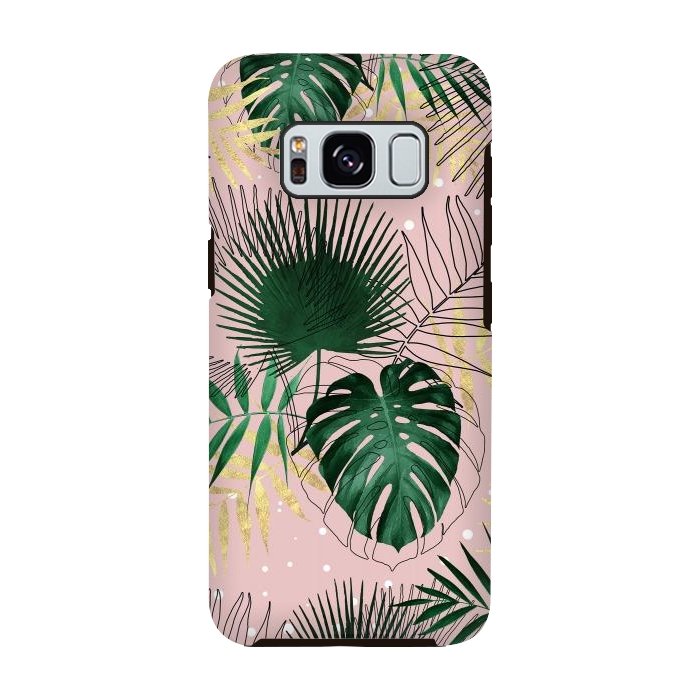 Galaxy S8 StrongFit Modern gold tropical leaves and doddles design  by InovArts