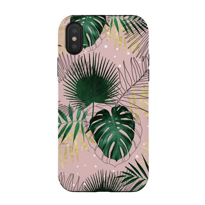 iPhone Xs / X StrongFit Modern gold tropical leaves and doddles design  by InovArts