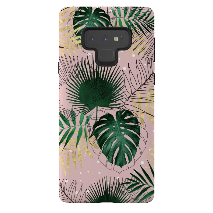 Galaxy Note 9 StrongFit Modern gold tropical leaves and doddles design  by InovArts