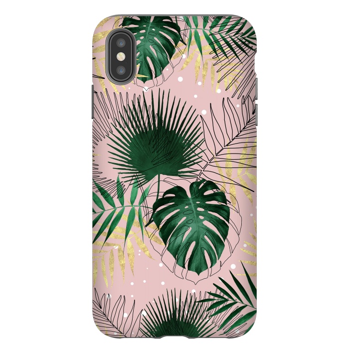 iPhone Xs Max StrongFit Modern gold tropical leaves and doddles design  by InovArts