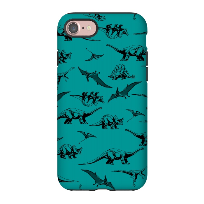 iPhone 7 StrongFit Dinosaurs on Teal Background by Karolina
