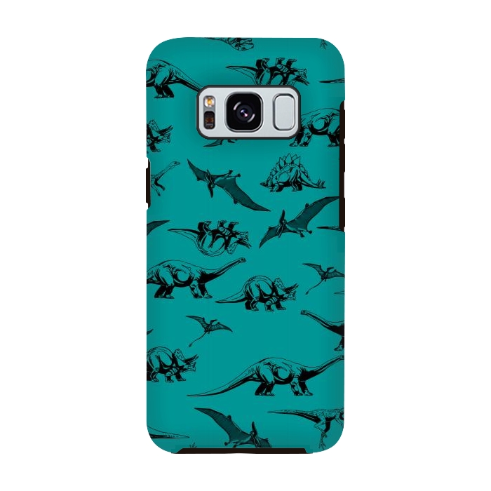 Galaxy S8 StrongFit Dinosaurs on Teal Background by Karolina
