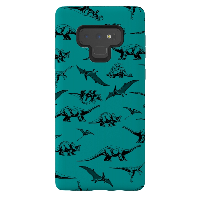 Galaxy Note 9 StrongFit Dinosaurs on Teal Background by Karolina