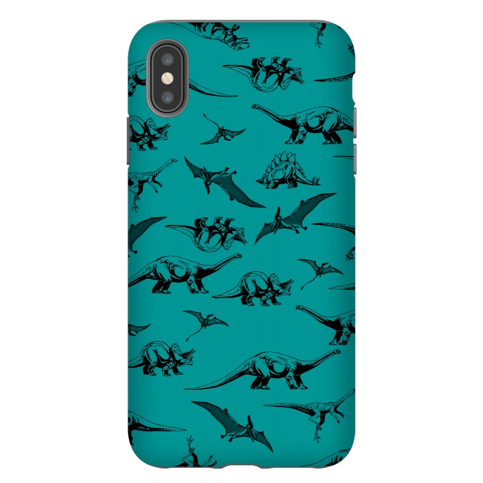 iPhone Xs Max StrongFit Dinosaurs on Teal Background by Karolina