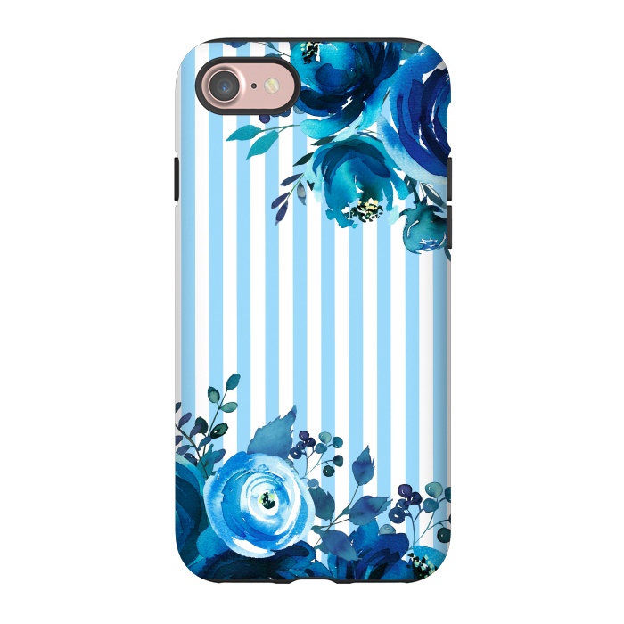 iPhone 7 StrongFit Blue florals with light blue stripes by  Utart