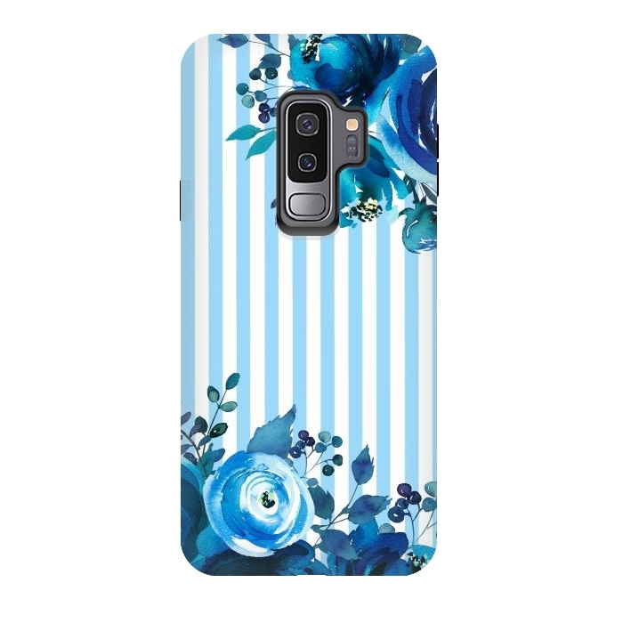 Galaxy S9 plus StrongFit Blue florals with light blue stripes by  Utart