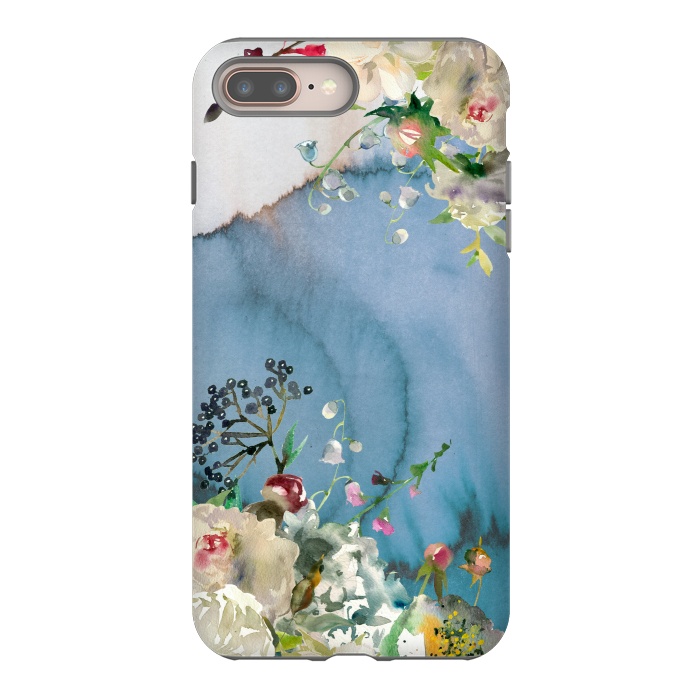 iPhone 7 plus StrongFit White florals on blue watercolor ink texture by  Utart