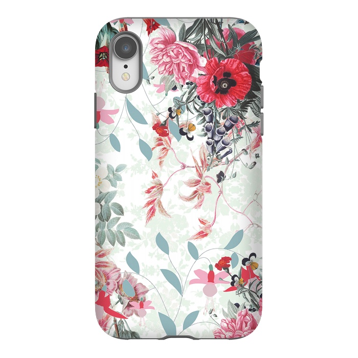 iPhone Xr StrongFit Pastel Botanical flowers - red mint by Oana 