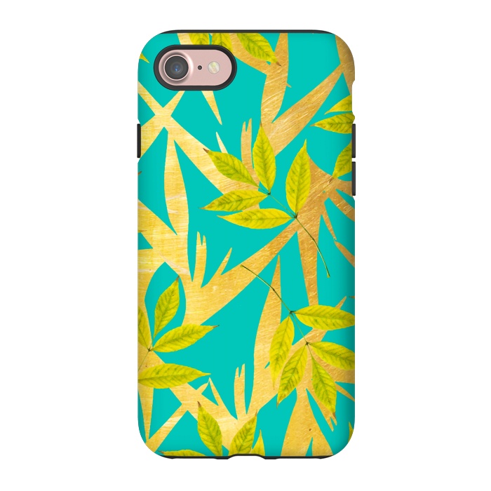 iPhone 7 StrongFit Gold & Teal Florals by Uma Prabhakar Gokhale