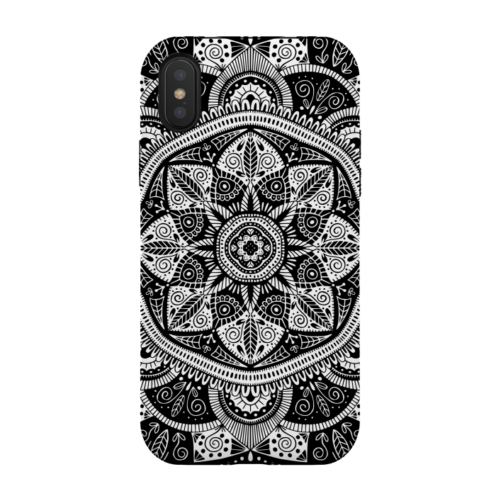 iPhone Xs / X StrongFit Black and White Mandala 011 by Jelena Obradovic