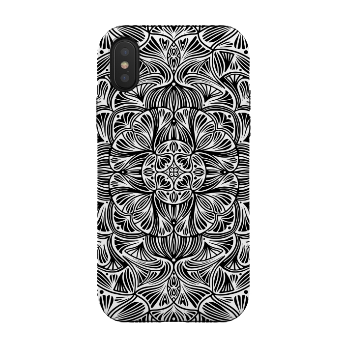 iPhone Xs / X StrongFit Black and White Mandala 012 by Jelena Obradovic