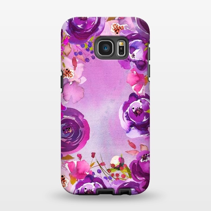 Galaxy S7 EDGE StrongFit Watercolor Hand drawn Purple Spring Flowers by  Utart