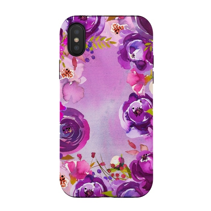 iPhone Xs / X StrongFit Watercolor Hand drawn Purple Spring Flowers by  Utart