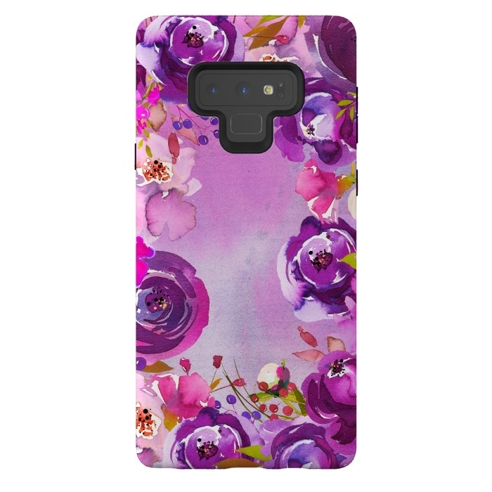 Galaxy Note 9 StrongFit Watercolor Hand drawn Purple Spring Flowers by  Utart