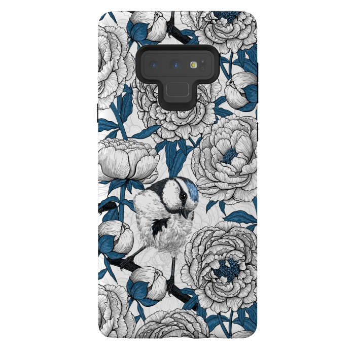 Galaxy Note 9 StrongFit White peonies and blue tit birds by Katerina Kirilova