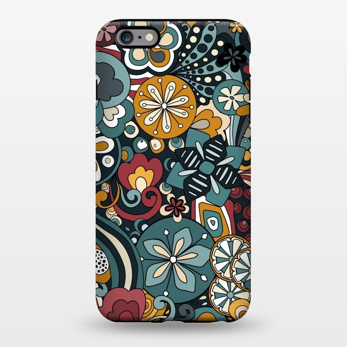 iPhone 6/6s plus StrongFit Retro Moody Florals in Blue, Red and Mustard by Paula Ohreen