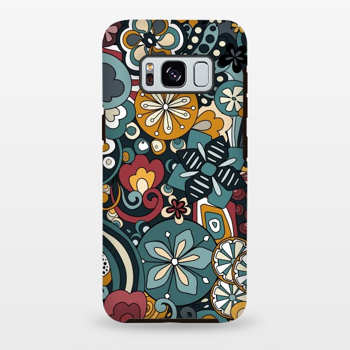 Galaxy S8 plus StrongFit Retro Moody Florals in Blue, Red and Mustard by Paula Ohreen
