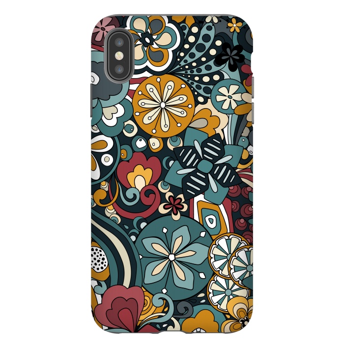 iPhone Xs Max StrongFit Retro Moody Florals in Blue, Red and Mustard by Paula Ohreen