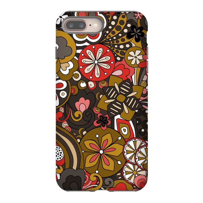 iPhone 7 plus StrongFit Retro Moody Florals in Red, Mustard and Brown by Paula Ohreen