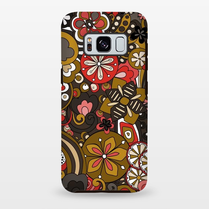 Galaxy S8 plus StrongFit Retro Moody Florals in Red, Mustard and Brown by Paula Ohreen