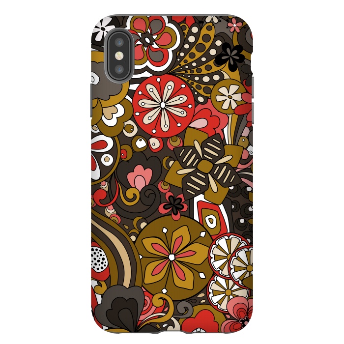 iPhone Xs Max StrongFit Retro Moody Florals in Red, Mustard and Brown by Paula Ohreen