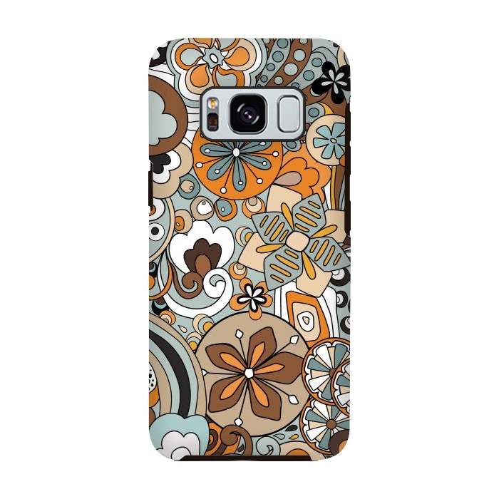 Galaxy S8 StrongFit Retro Moody Florals in Blue and Orange by Paula Ohreen