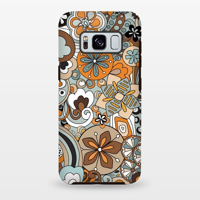 Galaxy S8 plus StrongFit Retro Moody Florals in Blue and Orange by Paula Ohreen