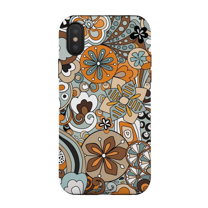 iPhone Xs / X StrongFit Retro Moody Florals in Blue and Orange by Paula Ohreen