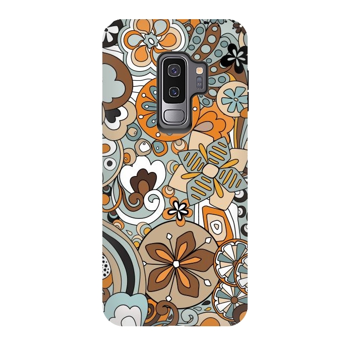 Galaxy S9 plus StrongFit Retro Moody Florals in Blue and Orange by Paula Ohreen